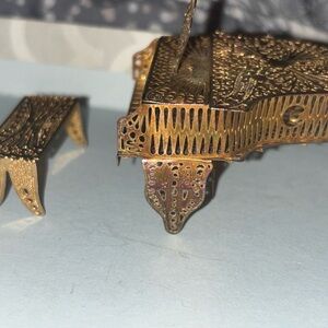 Ornate Gold Miniature Piano and Bench vintage -filigree gold grand piano